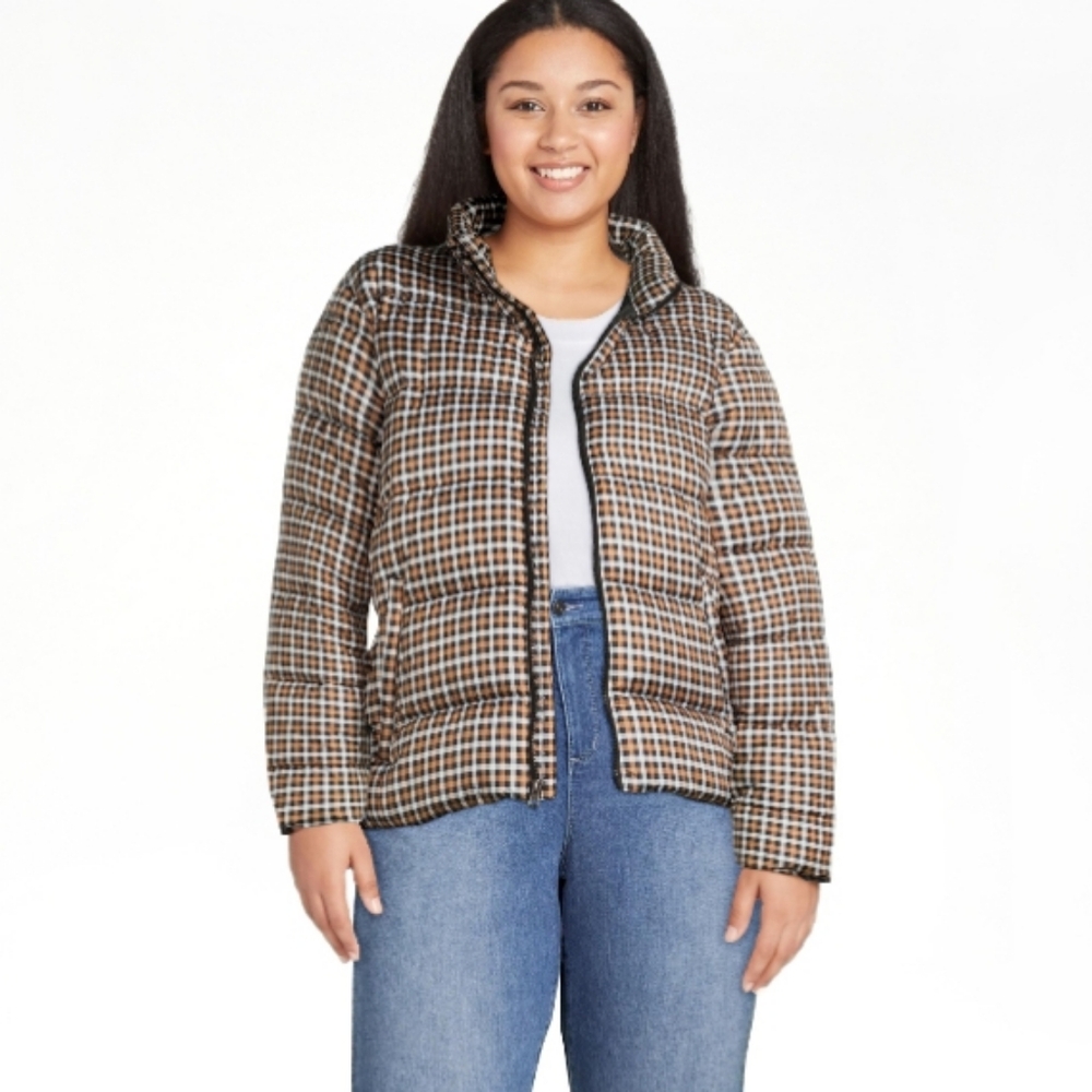 Time And Tru Viral Plaid Puffer Jacket Sz XL